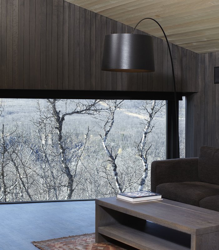 stue og utsikt på hytte i hemsedal